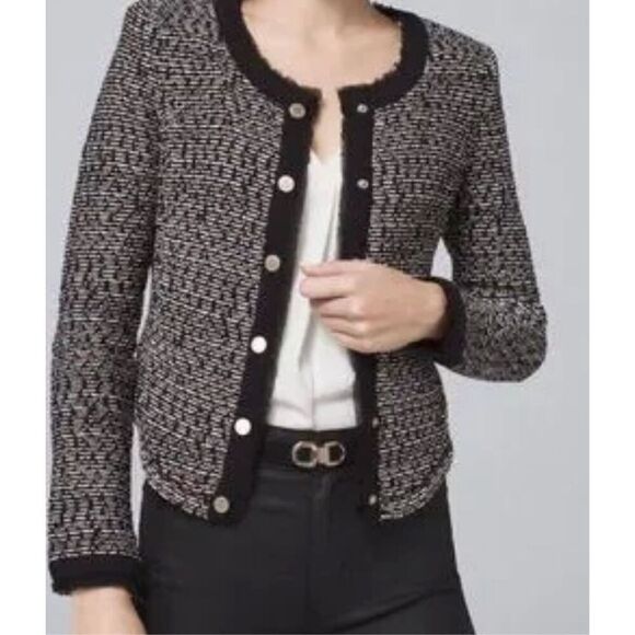 NWT White House Black Market Iconic Sweater Jacket Black White Tan, $130 - Picture 2 of 7